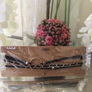 3 piece choker chain set Black n gold